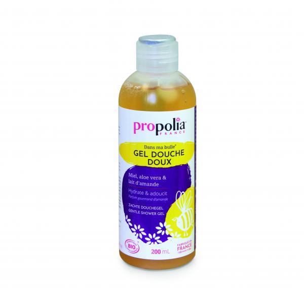 Zachte (milde) Douchegel Honing, Aloe vera en Amandelmelk BIO 200ml - Propolia
