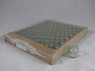 7360 glazen potten -rond- (43mm TO) 41ml (50gram)in trays van 46 stuks