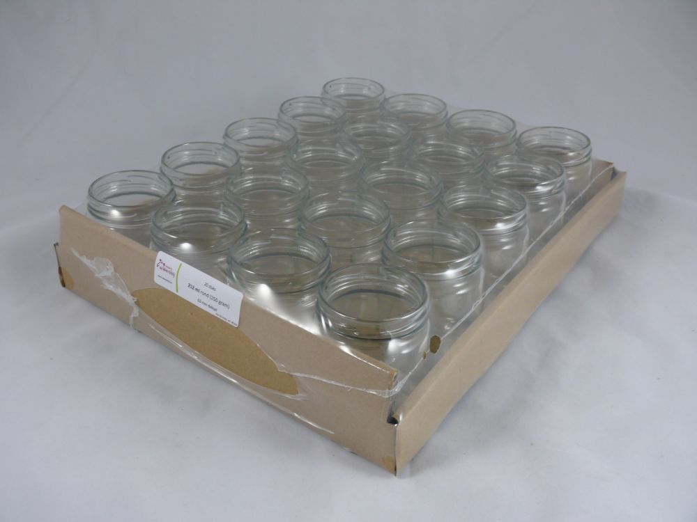 Glazen pot -rond-  212 ml (250gram) per 60 stuks (zonder deksel 63mm)