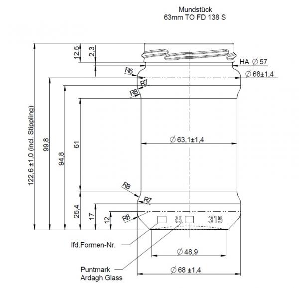 Glazen pot - rond Bobine - 315 ml -1440 stuks - (zonder deksel 63mm -Ingepakt in tray per 20)