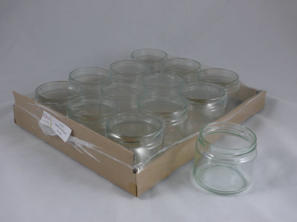 Glazen pot -rond- 330ml (420gram) 12 stuks (zonder deksel 82mm)