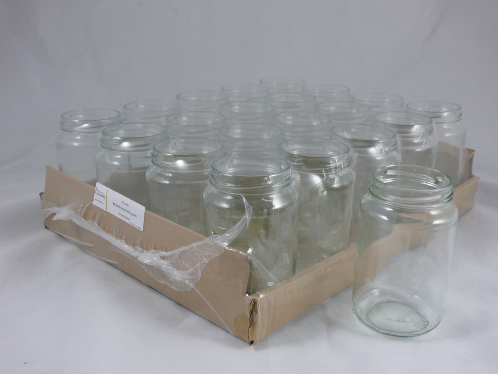 Glazen pot -rond- 375 ml (450gram) per 60 stuks (zonder deksel 63mm)