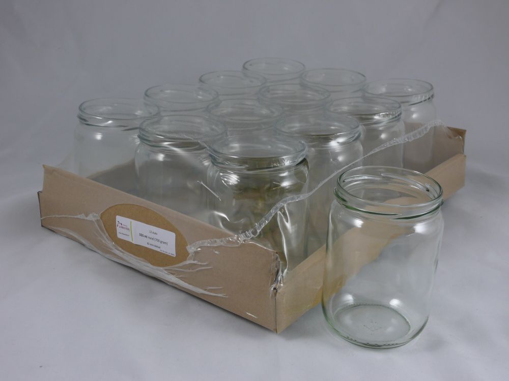 Glazen pot - rond- 555ml - 700gram - 12 stuks (zonder deksel 82mm)
