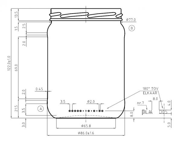 Glazen pot -rond- 555ml -864 stuks ingepakt op tray zonder deksel (82mm TO)