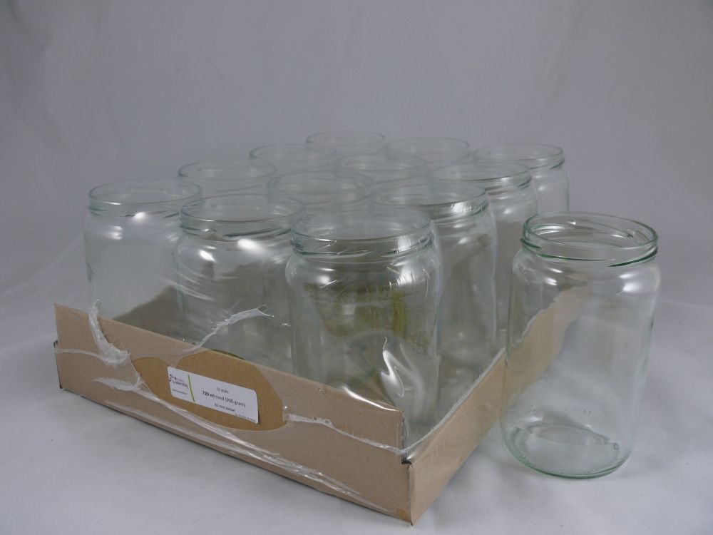 Glazen pot -rond- 720ml (900gram) per 12 stuks (zonder deksel 82mm)