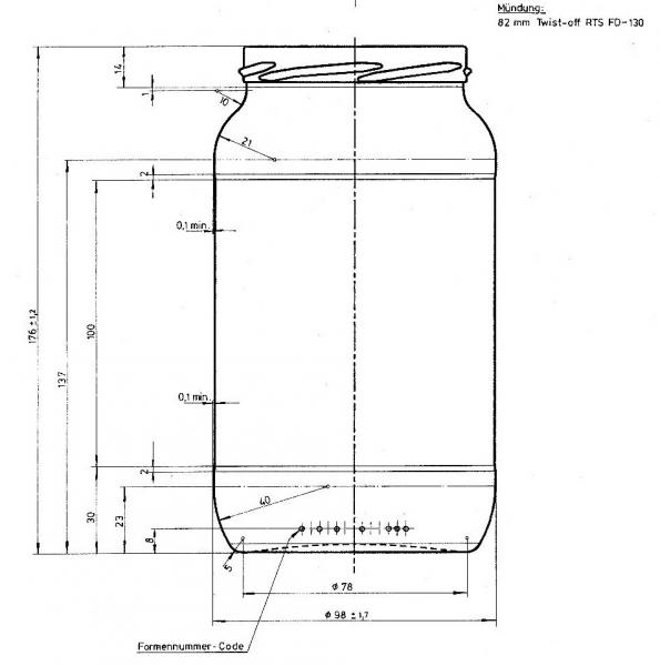 Glazen pot -rond- 1062ml per 12 stuks (zonder 82mm deksel)