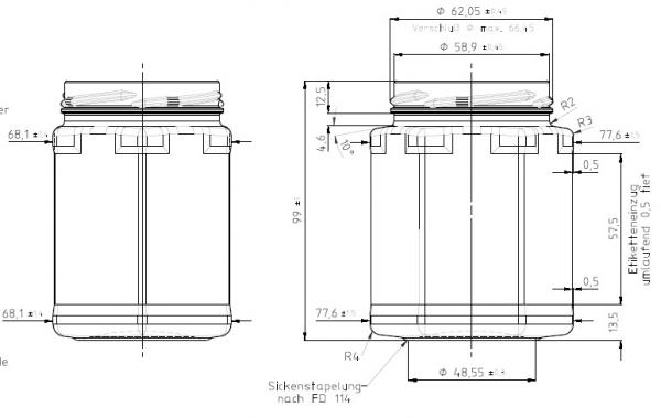 1760 Hexagonale (6kantige) pot (in tray op pallet) zonder deksel (63mmTO) 278 ml (350gram)
