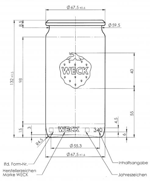 WECK 340ml Cylindra RR60 (appelmoes) tray 22 stuks (zonder ring / deksel / klem)