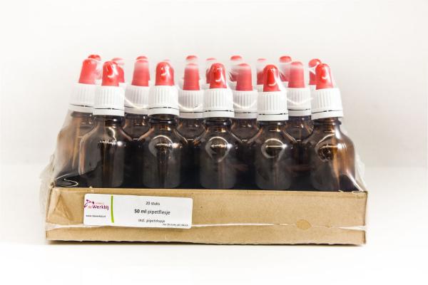 Pipetflesje 50 ml incl. pipetdopje - tray met 20 stuks