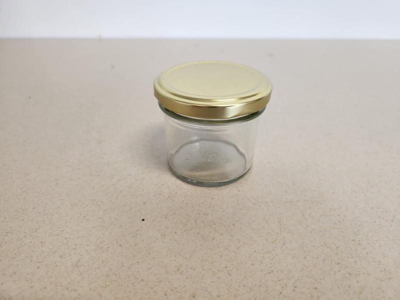 Glazen pot rond 125ml - tijdelijk actieglas - in tray per 24 stuks (zonder deksel 66mmTO)